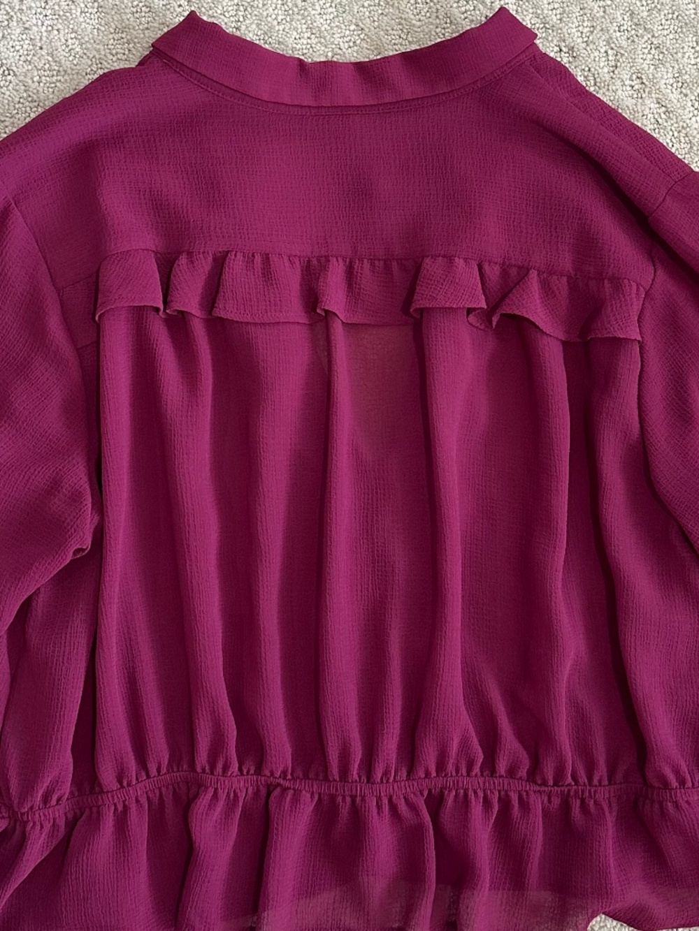 Anthropologie Sheer Ruffled V-Neck Blouse Berry XL Cropped Flowy Lightweight - Picture 11 of 15